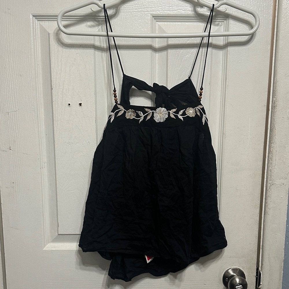 Love Notes Black Top with Floral Design